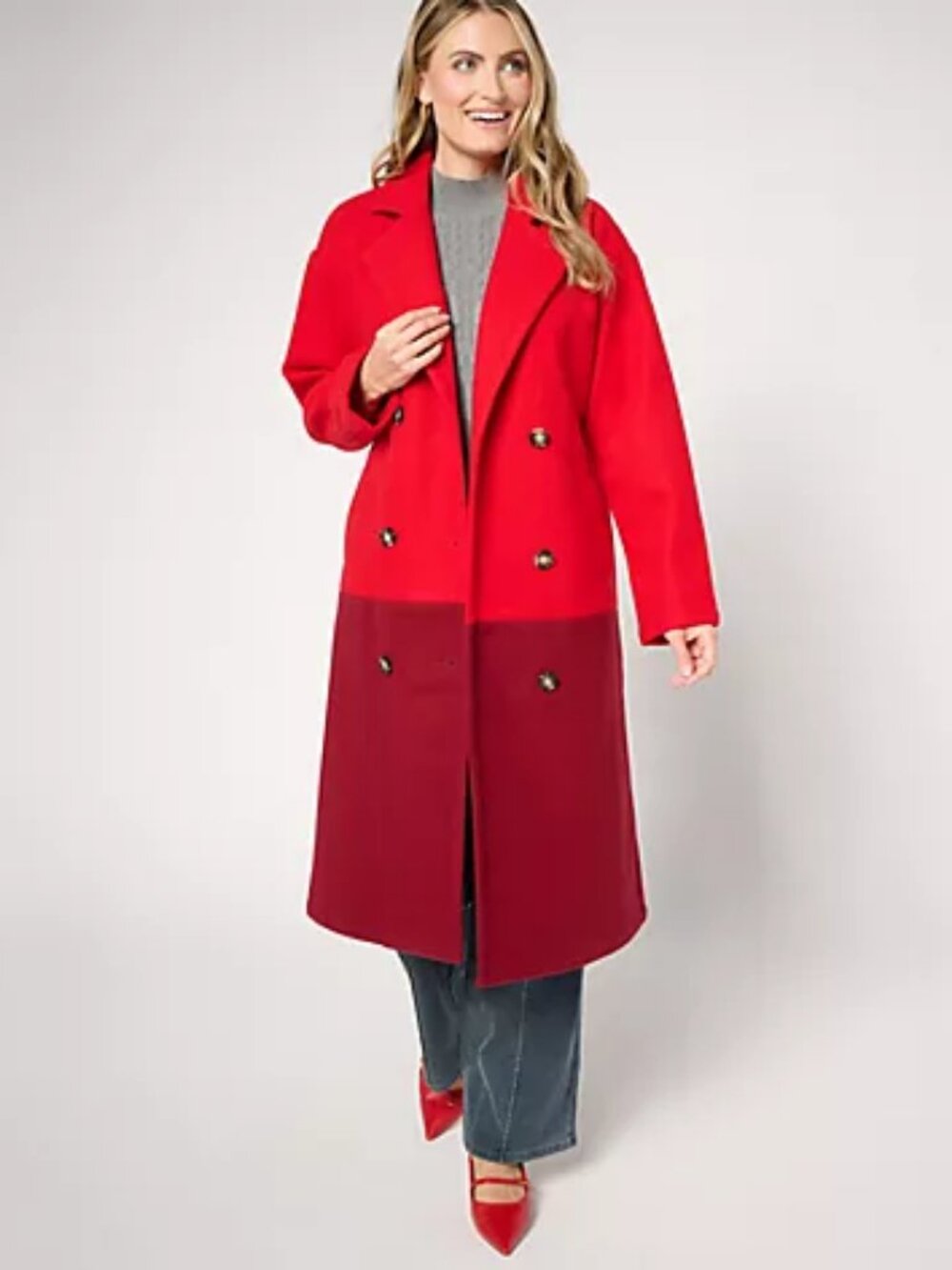 Carla Rockmore Collection Petite The Muse Color Blocked Coat, Sz PM a670443